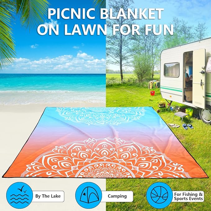 HIHOHO Beach Blanket Waterproof Sandproof Extra Large Beach Mat 79" X - Image 5