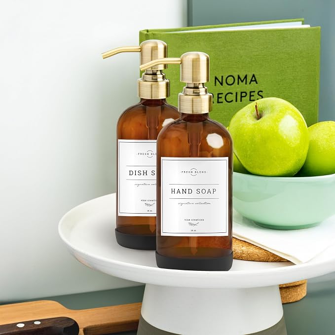 Vine Creations Amber Glass Soap Dispenser, 2 Pack Kitchen Soap Dispenser Set - Image 8