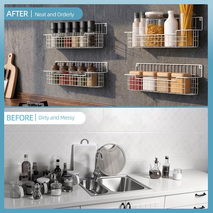 Spice Rack Wall Mount 4 Pack, Metal Wall Mounted Spice Rack Organizer - Image 5