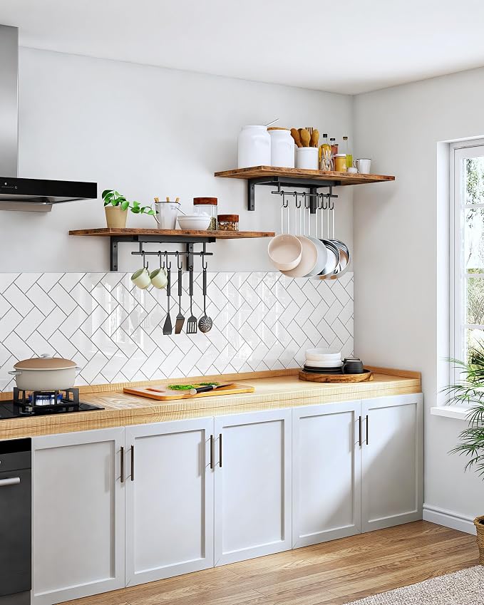 CHOEZON Wall-Mounted Pot Racks, Floating Shelves, Vintage Pot Hangers - Image 2