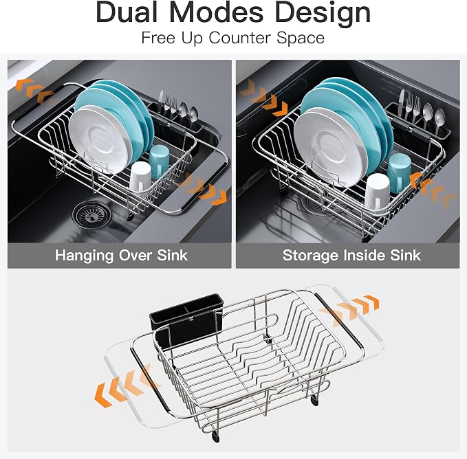 Apartment RV Small Dish Drainer Drying Rack Over The Sink In Stainless Steel - Image 2