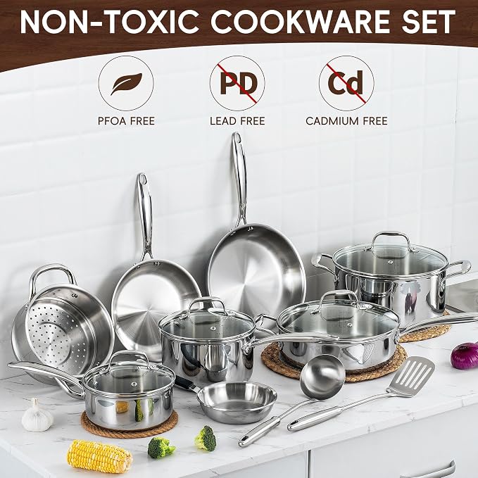 SuperCook Tri Ply Stainless Steel Cookware Set, 16-Piece Pots and Pans Set - Image 4