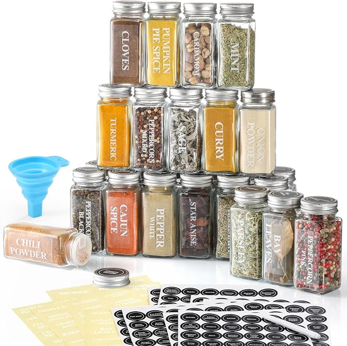 AOZITA 24 Pcs Glass Spice Jars - 4oz Empty Square Spice Bottles Containers by AOZITA