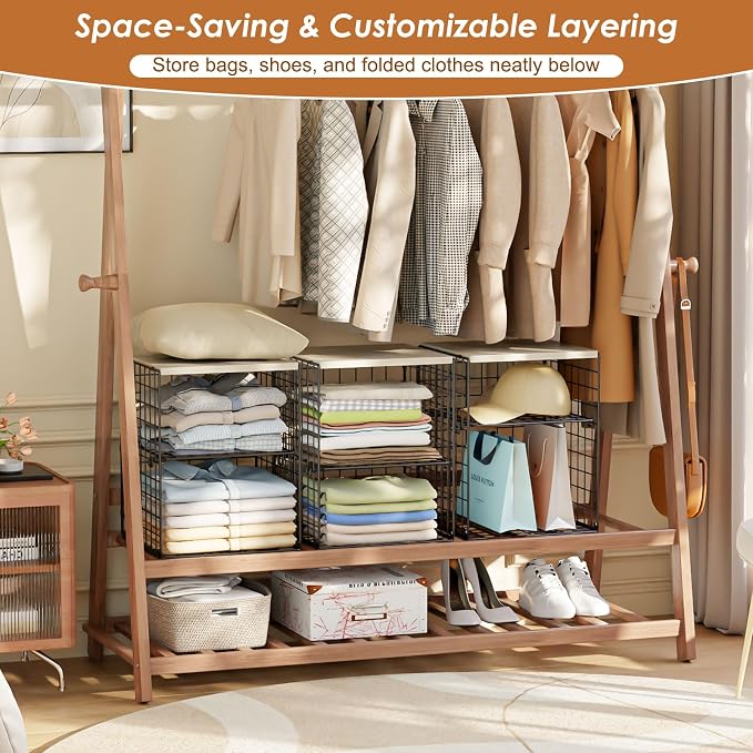 4-Tier Stackable Closet Organizers and Storage, Adjustable Dividers & Wood Top - Image 8