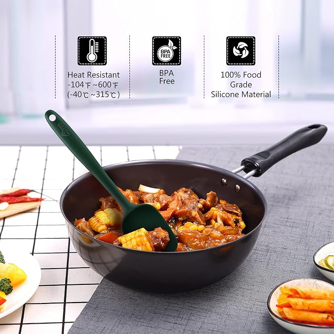 HOTEC 600℉ Heat Resistant BPA-Free Silicone Rubber Spatula Set, Kitchen Cooking - Image 5