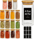 ComSaf Spice Jars with Label 4oz 16 Pack, Glass Spice Jars with Bamboo Lid by ComSaf