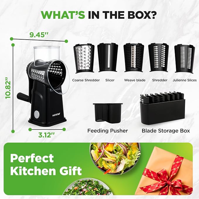 NutriChef 5 in 1 Cheese Grater & Shredder | 5 Different Blades - Image 8