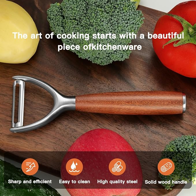 Premium Y Type 304 Stainless Steel Multifunctional Kitchen Peeler Real Wood - Image 5