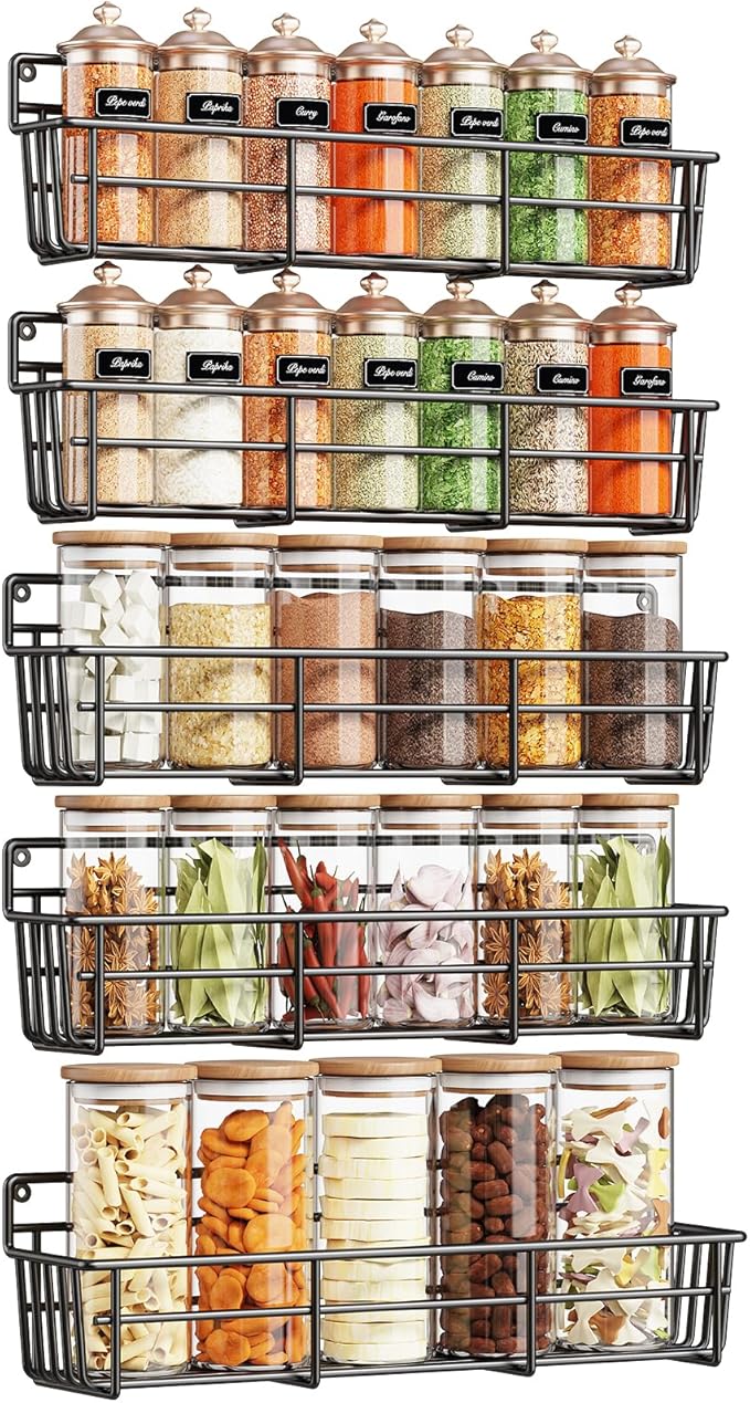 Mystozer 5 Pack Spice Rack Seasoning Organizer Wall Mount, Screw or Adhesive by Mystozer