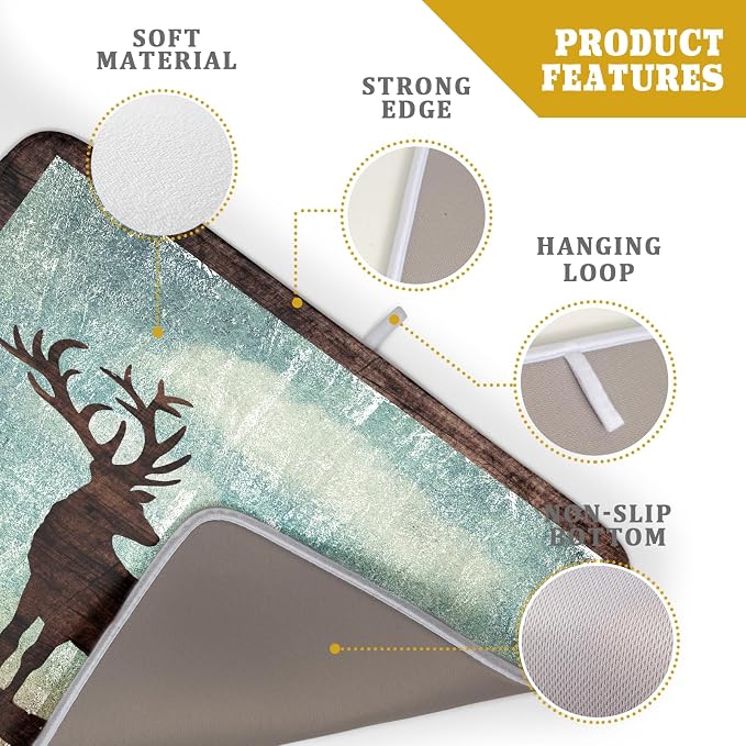 Giwawa Retro Deer Forest Cabin Silhouette Dish Drying Mat Countertop 18x24 Fall - Image 4