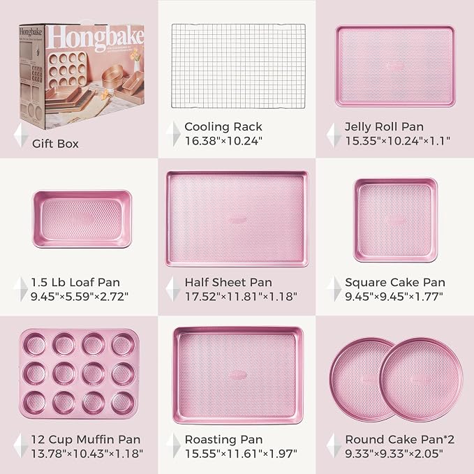 HONGBAKE 9-Piece Baking Pans Set Nonstick, Stackable Non Toxic Bakeware Sets - Image 6