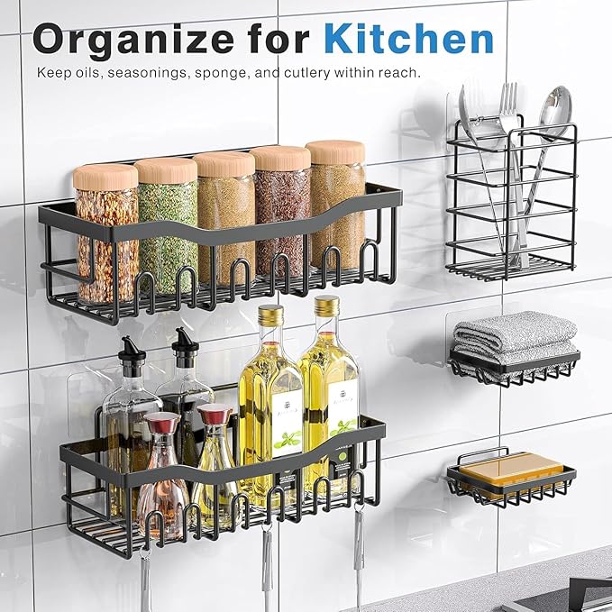 EUDELE 5-Pack Rustproof Stainless Steel Shower Caddy Set– No Drill Adhesive - Image 7