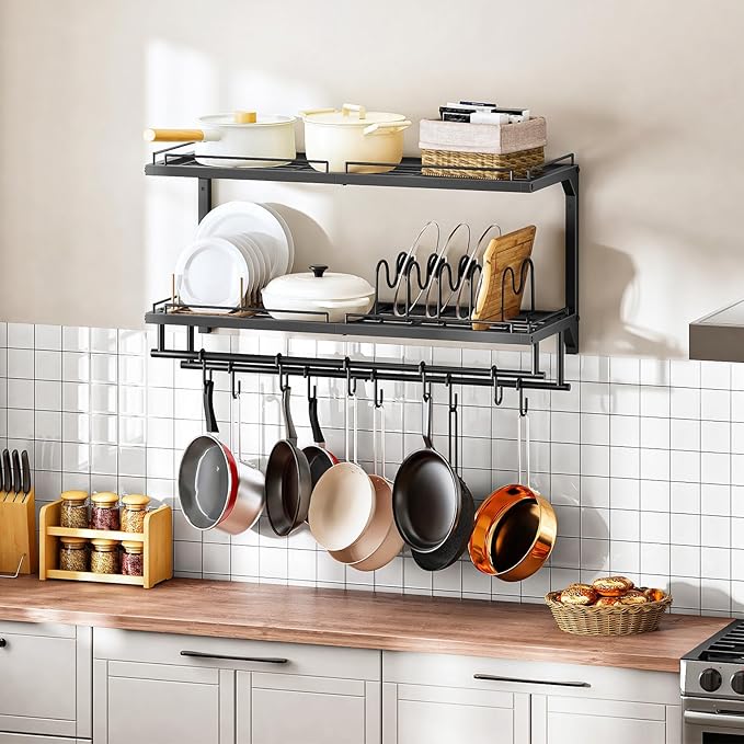 CHOEZON Pot Rack, Wall Mounted Pan Holder, 2-Tier Pot and Pan Organizer - Image 3