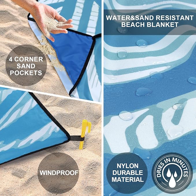 WIWIGO Beach Blanket Waterproof Sandproof Beach Mat 79" X 83"/10'x9'for 2-8 - Image 3