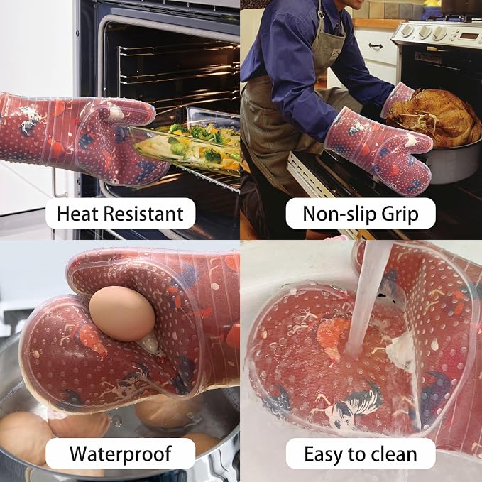 Oven Mitts Set of 2 with Transparent Clear Silicone Shell and Nice Shell Flower - Image 5