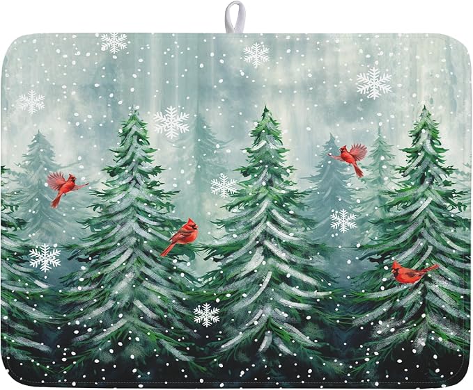 Winter Pines Tree Dish Drying Mats by Kawani