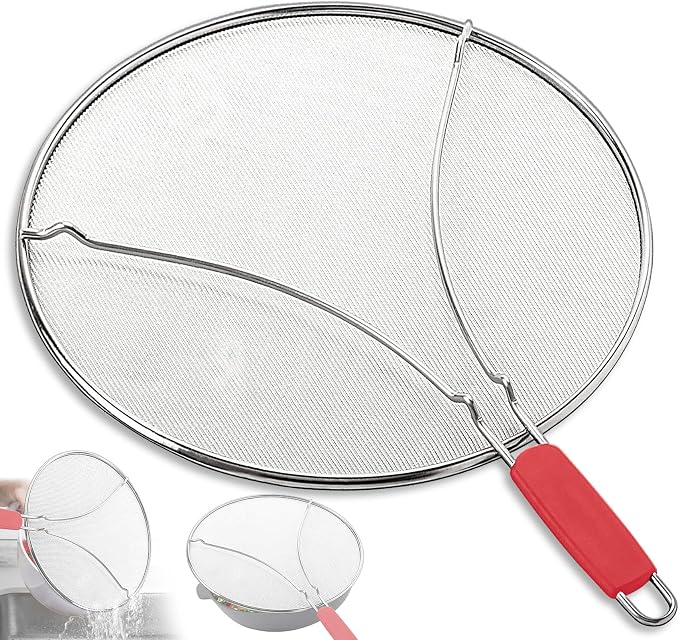 Splatter Screen for Frying Pan & Food Strainer, 13 Inch Stainless Steel Grease by PLACHIDAY