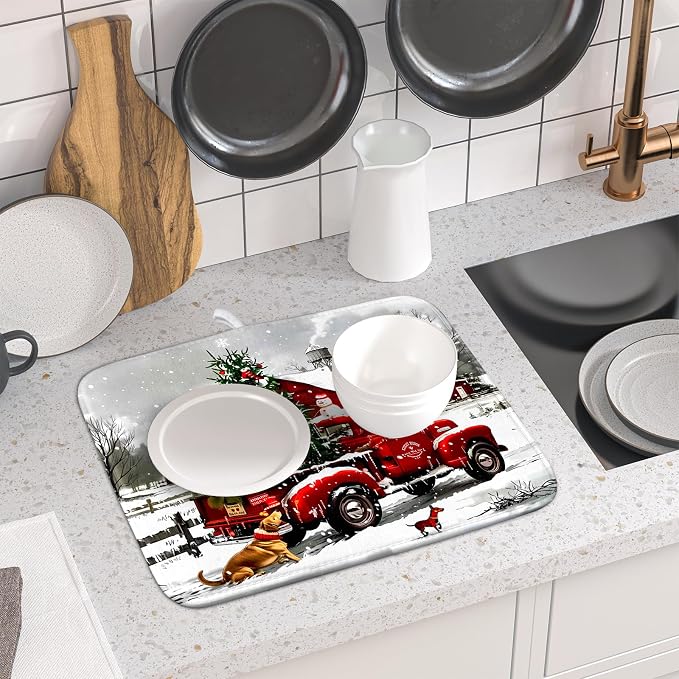 Christmas Red Truck Dish Drying Mat - Image 6