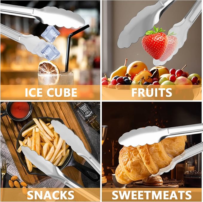 8 Pack Serving Tongs XEVOM Kitchen Tongs, Buffet Tongs, Stainless Steel Food - Image 4