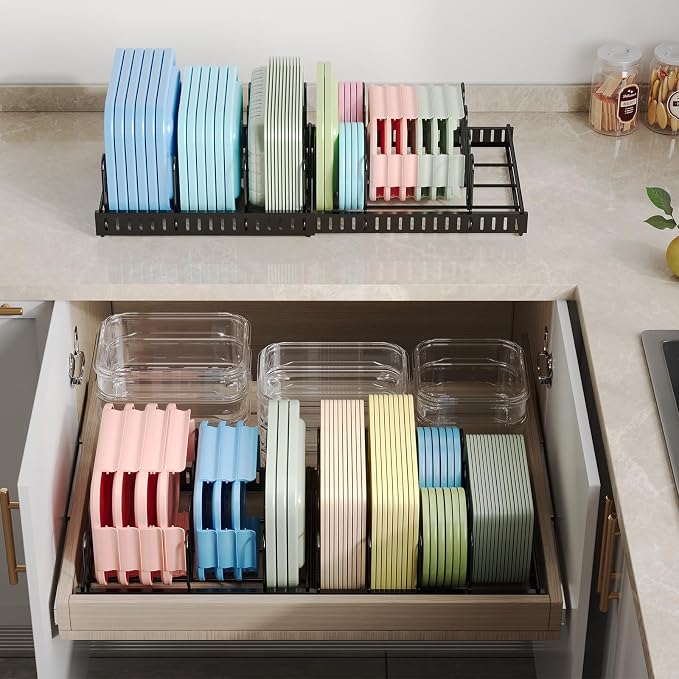 Expandable Food Container Lid Organizer, Large Capacity Adjustable 8 Dividers - Image 2
