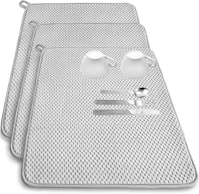 3 Pack Microfiber Dish Drying Mat, 24x17"Highly Absorbent Dish Drainer Mat by Bvrbaory