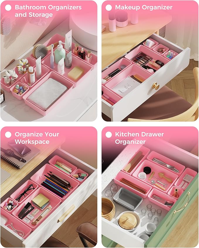 BiuLeon 25 PCS Plastic Drawer Organizers Set, 4-Sizes Vanity and Makeup - Image 7