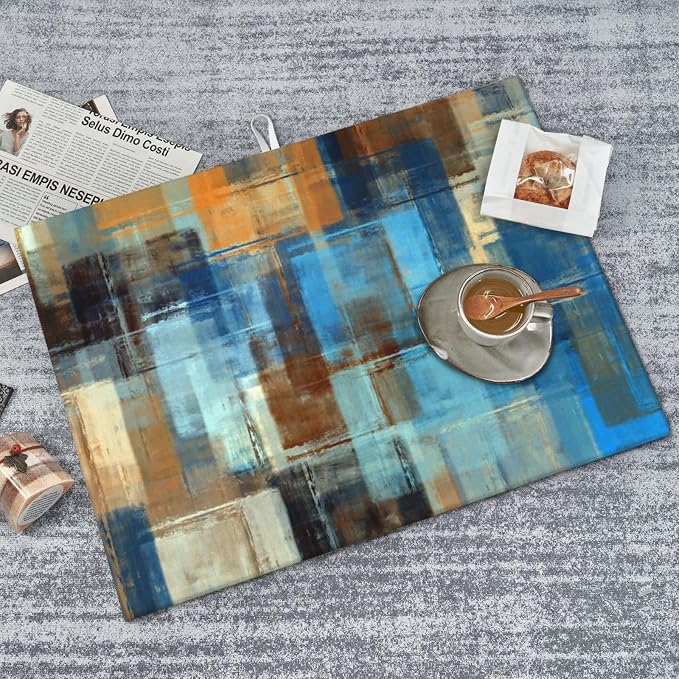 Modern Abstract Art Dish Drying Mat Blue Brown Gradient Painting Geometric - Image 7