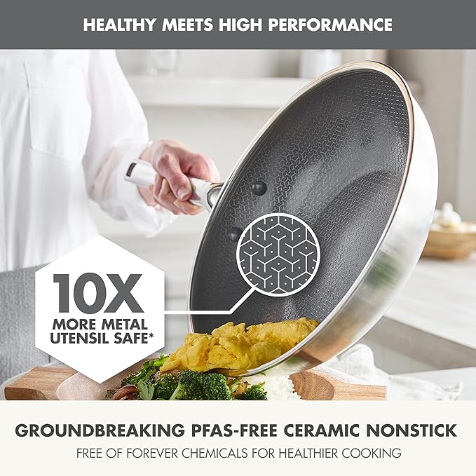 GreenPan Hybrid 11” Nonstick Stainless Steel Wok Pan, APEX Tri-Ply Thermobond - Image 3