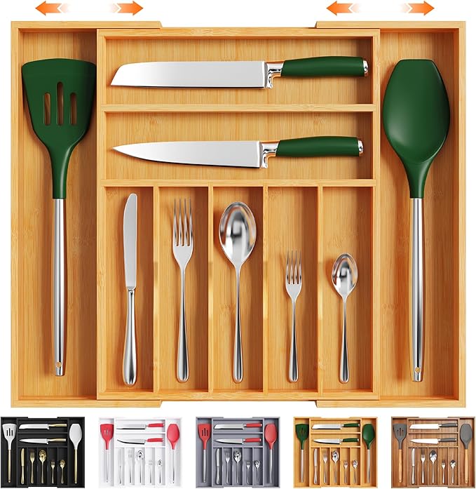 Bellsal Large Premium Bamboo Silverware Organizer by Bellsal