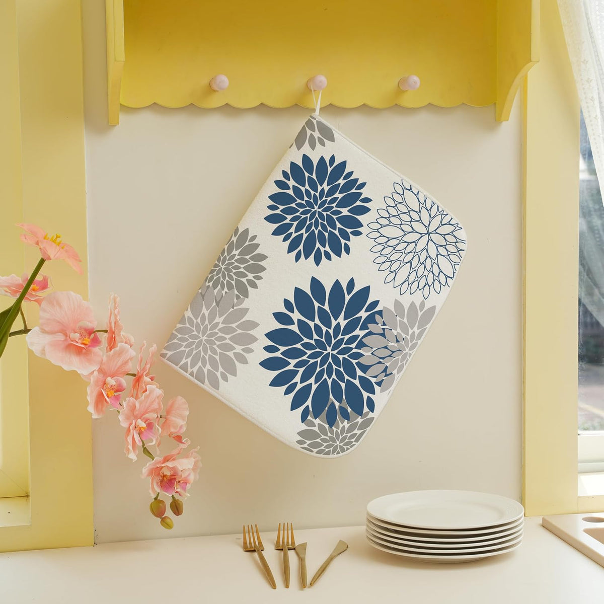 Boho Floral Drying Mat 18x24 Inches For Kitchen Counter Absorbent