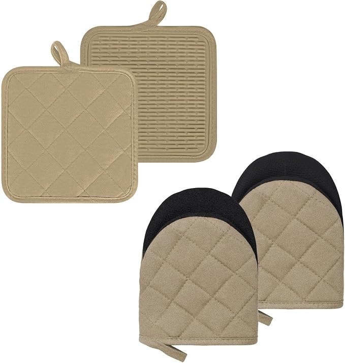 Oven Mitts and Pot Holders Set, Heat Resistant Silicone Kitchen Mini Oven by GOLDMEET