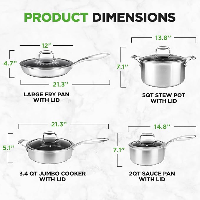 NutriChef 8-Piece Triply Cookware Set Stainless Steel - Image 2
