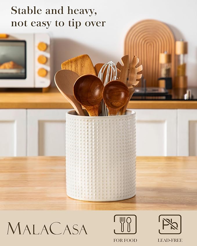 MALACASA LYDIA Ceramic Utensil Holders, 7.3"+5.5" Kitchen Utensil Crock Set - Image 3