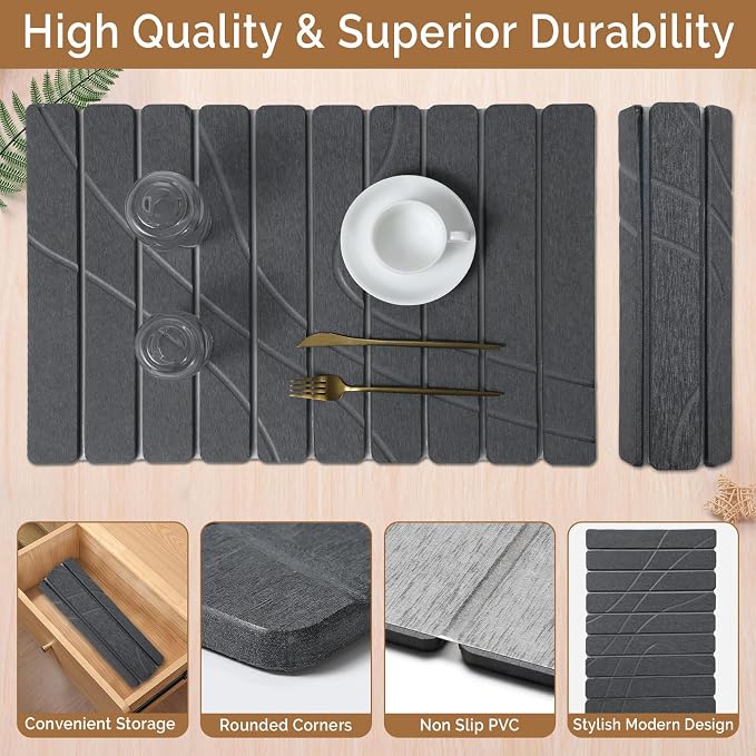 Large Stone Dish Drying Mat for Kitchen Counter, Foldable Water Absorbing - Image 4