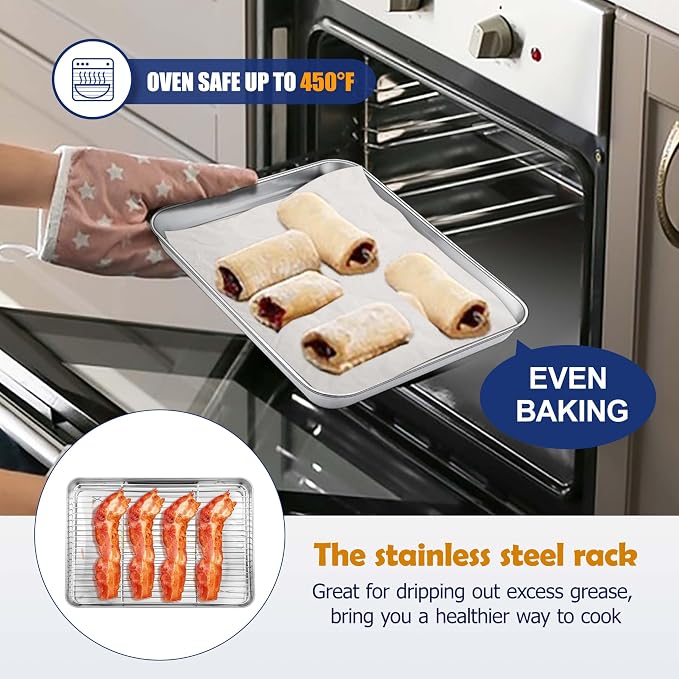 9 Inch Baking Sheet Pan with Rack Set, Joyfair Stainless Steel Toaster Oven - Image 5