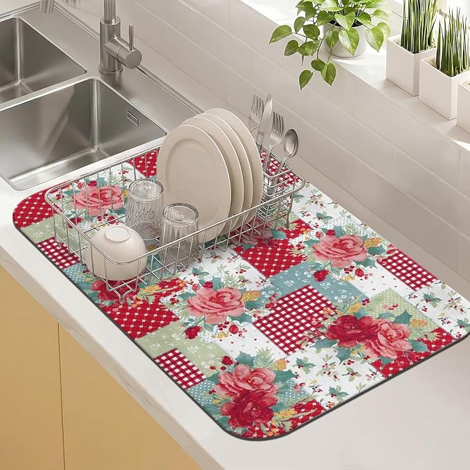 Kitchen Countertop Dish Drying Mat, Super Absorbent Coffee Bar Mat by Kuyig+Home