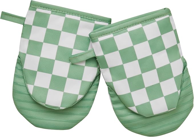 Ohocut Sage Green Checkered Mini Oven Mitts Heat Resistant, Vintage Retro by Ohocut