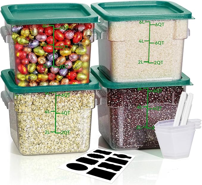 6QT Clear Food Storage Containers: 4 PCS NSF Food Storage Containers by SVKLHY