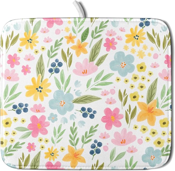 Spring Dish Drying Mat for Kitchen Counter Cute Floral Summer Holiday by Unknown