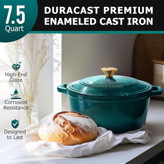MUELLER HOME 7.5 QT Enameled Cast Iron Dutch Oven, Heavy-Duty Casserole Dish - Image 2