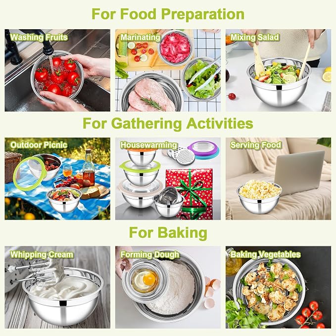 E-far Mixing Bowls with Lids Set of 5, Stainless Steel Salad Mixing Bowl with - Image 6