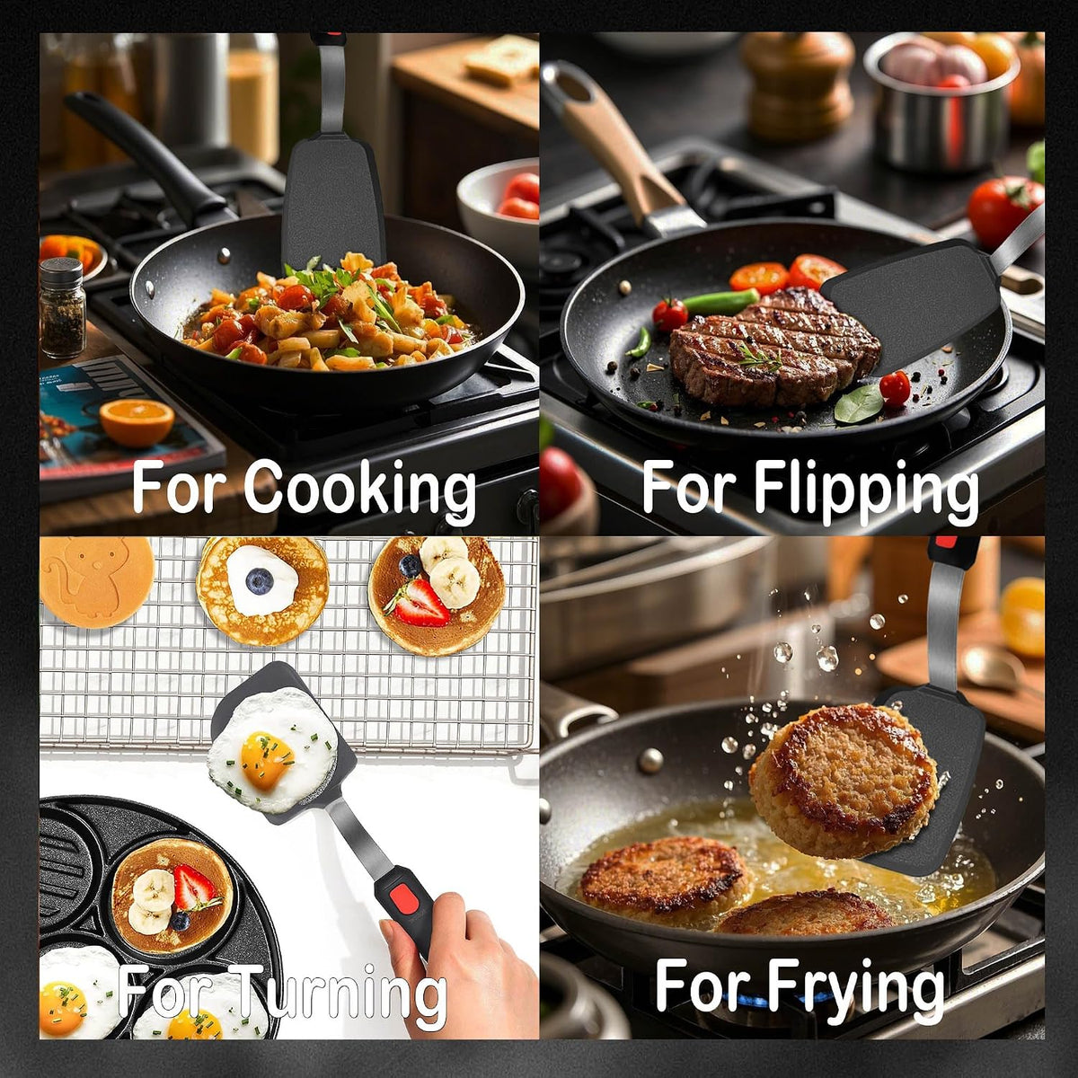 2 Pack Silicone Spatula Turner, 600°F Heat Resistant Kitchen Spatula