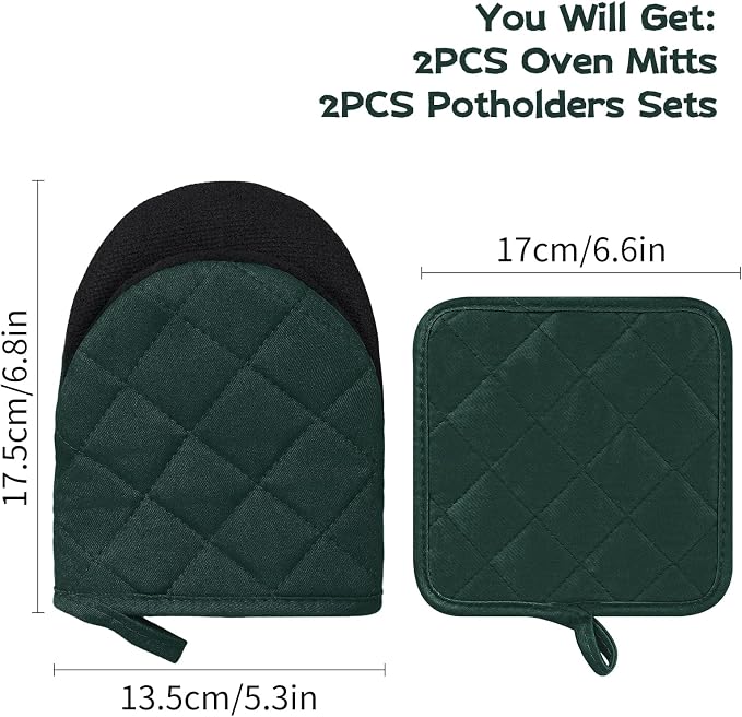 Oven Mitts and Pot Holders Set, Heat Resistant Silicone Kitchen Mini Oven - Image 2