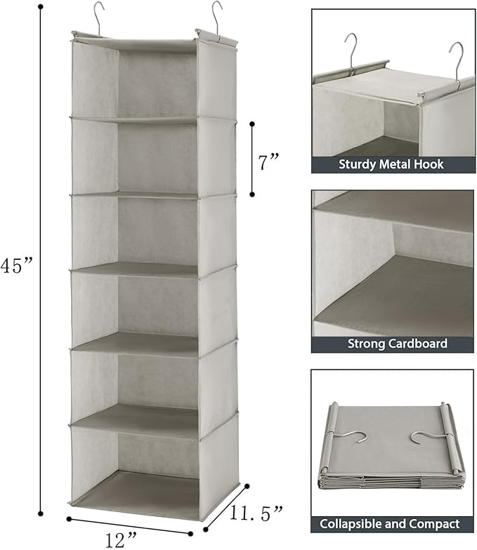 MAX Houser 6 Tier Shelf Hanging Closet Organizer, Closet Hanging Shelf - Image 3