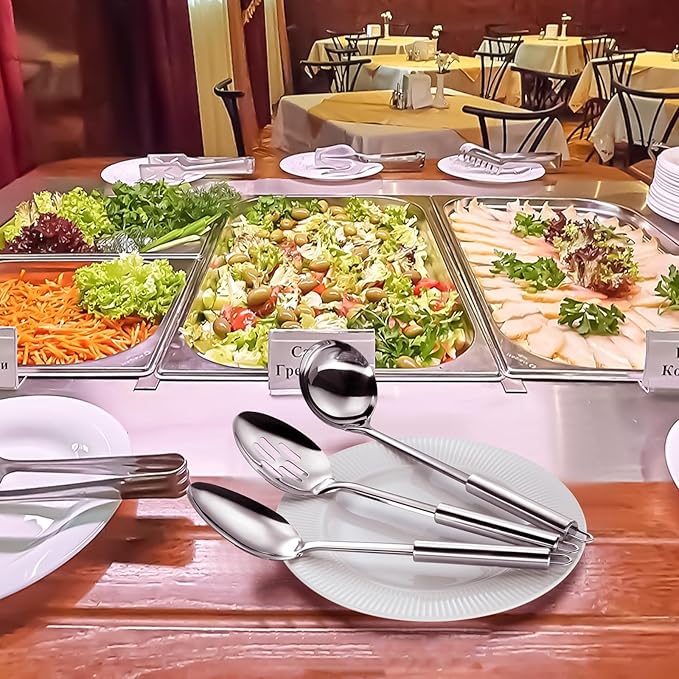 Pleafind Serving Utensils Set for Parties, 3-Piece Silver Stainless Steel - Image 5