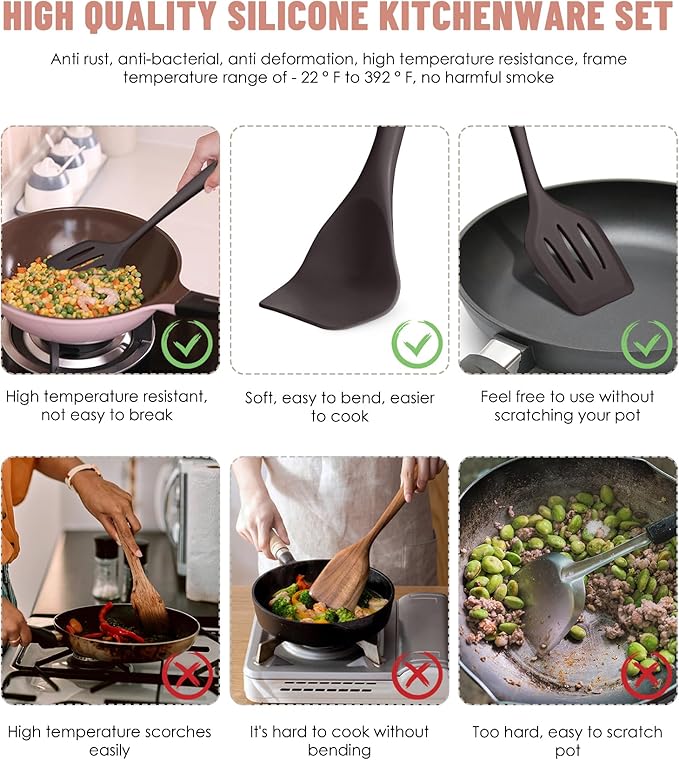Kitchen Utensils Set-12 Pieces Silicone Cooking Utensils Set 392°F Heat - Image 3