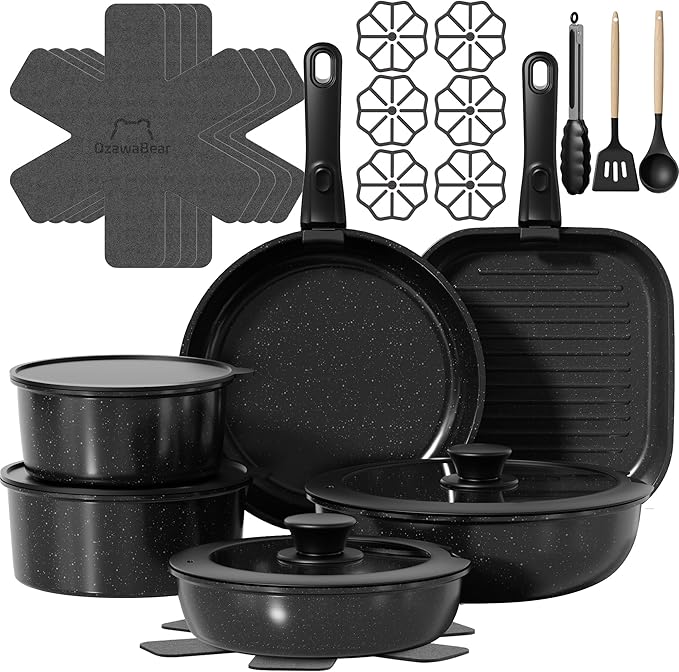 26 Pcs Pots and Pans Set Non Stick, Ceramic Cookware Set Non Toxic by OzawaBear