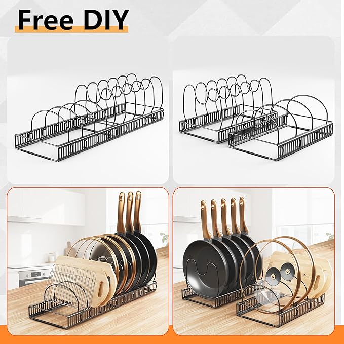 Pots and Pans Organizer Rack for Under Cabinet Expandable Pot Lid holders - Image 4
