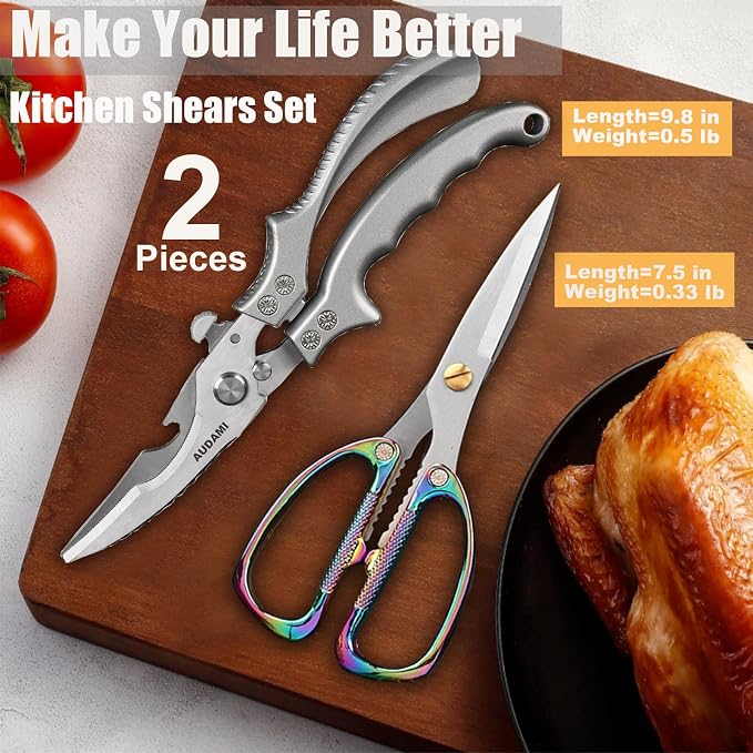 2-Piece Kitchen Shears Set, Heavy Duty Professional Poultry Meat Scissors - Image 2