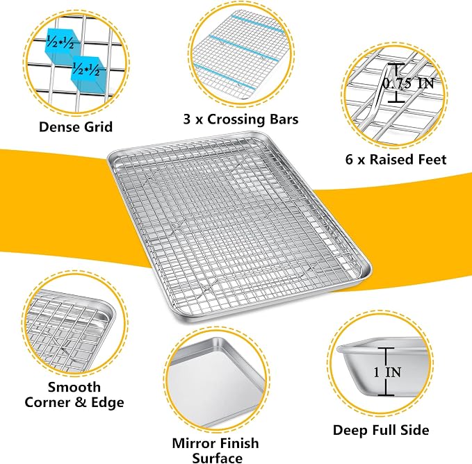 P&P CHEF 16 Inch Baking Sheet and Rack Set, Stainless Steel Cookie Sheets Oven - Image 3